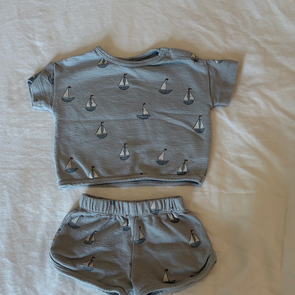 Quincy Mae Gray Sailboat Baby Set